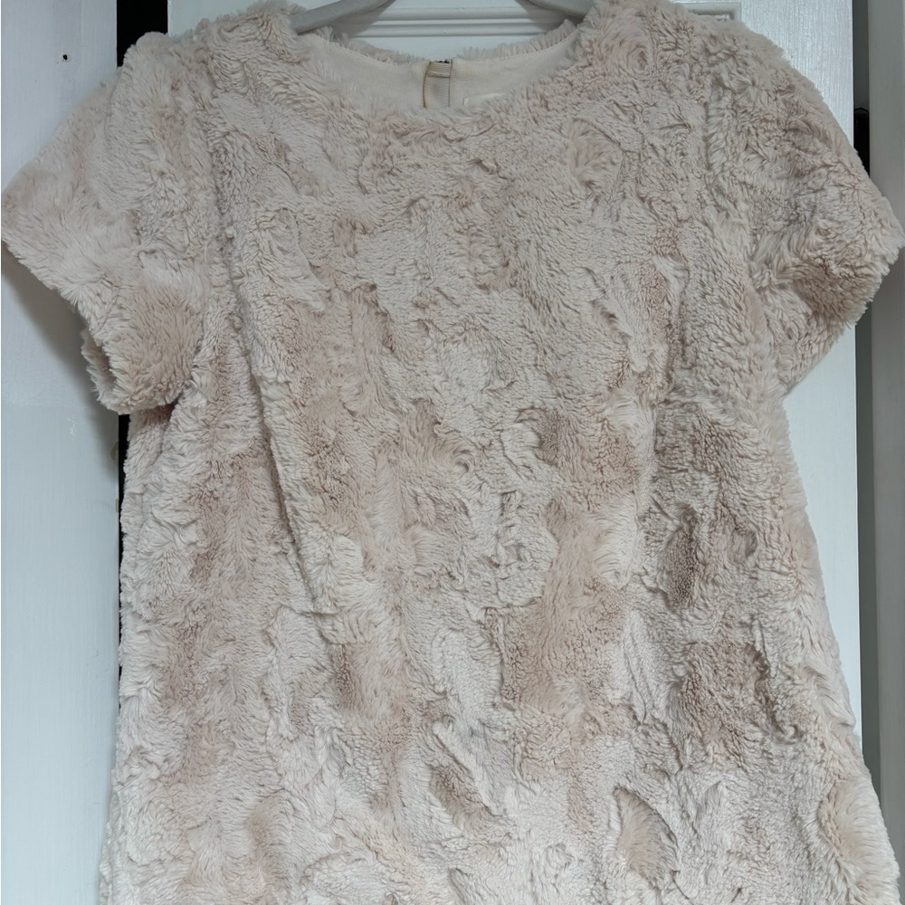 Anthropologie Cream Fur Short Sleeve Top